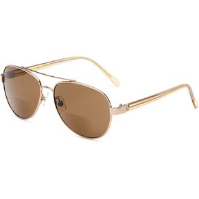 Sofia Vergara x Foster Grant Segment Style Women's Carmen SunReaders Aviator Reading Glasses, Shiny Bronze Frame with Crystal Amber Temples, 57 mm + 2.5