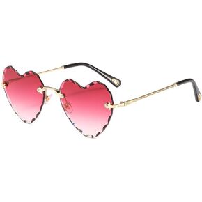 Dollger Heart Sunglasses Rimless Thin Metal Frame Heart Shaped Sun Glasses Cute Eyewear UV400 for Women