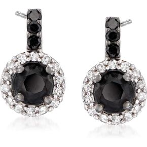 Ross-Simons 1.50 ct. t.w. Black and White Diamond Drop Earrings in Sterling Silver