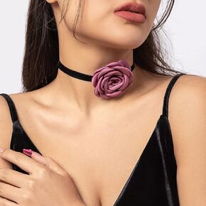 Vintage Handmade Flower Choker Necklace Long Rope Wrap Necklace Elegant Satin Flower Tie Necklace Party Prom Accessory for Women and Girls (Black)