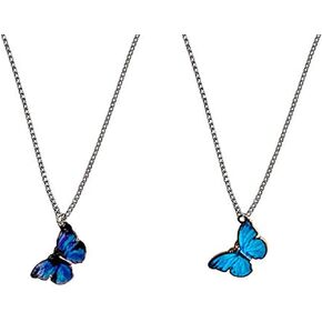 Zittop 2 Pc Silvery Fine With Silver Plated Thin Butterfly Necklaces Choker for Women Teen Girls Dainty Adjustable Chain Cute Jewelry Blue Purple Pendant Butterfly Necklaces Sets