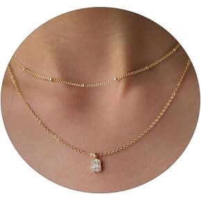 MIDEEO CZ Diamond Gold Necklace for Women Dainty Gold Layered Sliver Necklaces 14k Gold Plated Diamond Pearl Pendant Necklaces Heart CZ Cross Choker Necklaces for Women Simple Cubic Zirconia Necklace Trendy Jewelry Gifts