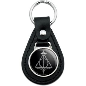 GRAPHICS & MORE Harry Potter Deathly Hallows Line Logo Black Leather Keychain