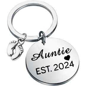 BNQL New Auntie Gifts Keychain Auntie EST 2024 Keychain Auntie Jewelry Gifts for New Auntie First Time Auntie Gifts