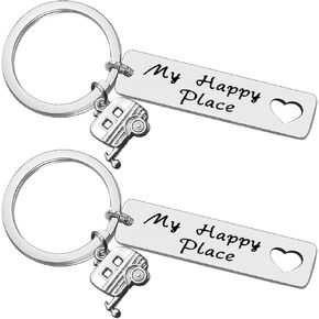 Happy Camper RV Keychain Trailer Jewelry Camper Gifts My Happy Place Keychain Camper Lover Gifts Vacation Jewelry Camping Jewelry Gifts Christmas Graduation Gift for Women Men