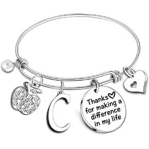 Nimteve Teacher Bangles Gifts for Teacher Bracelets For Women Thank You Gifts Teachers Appreciation Gifts for Women Initial Bracelet