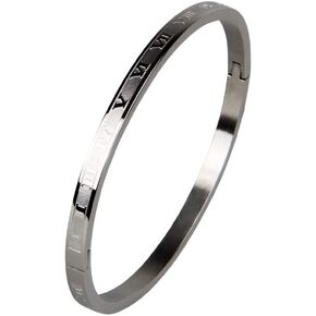 Gold Silver Rose Gold Plated Bracelets for Men Women Roman Numeral Bangle Bracelet Stainless Steel Personalized Engraved Unisex Gift (Silver 4mm Womens)