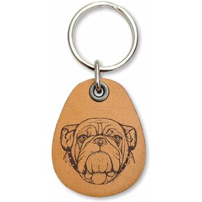 English Bulldog - Genuine Leather Keychain - Pet Key Fobs