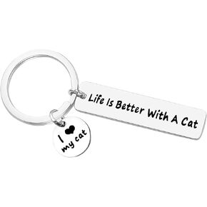 Cat Lover Keychain Gift Life is Better with A Cat Keychain Cat Owner Gift Christmas Birthday Mothers Day Fathers Day Gift Cat Keychain Gift for Cat Mom Cat Dad