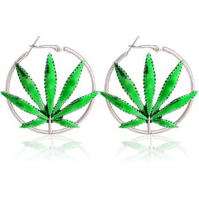Hoop Earrings for Women Saint St Patricks Day Green Cannibis Weed/Pot Marijuana Leaf Earrings Fashion Jewelry