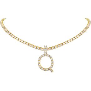 FindChic Bling Fully CZ Tennis Chain Initial Necklace for Women 16'' Butterfly Choker 18K Gold Plated Simulated Diamond Cubic Zirconia Letter Necklace for Girls, with Gift Box