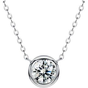 michooyel 1.0ct Moissanite Pendant Necklace for Women D Color, VVS Clarity Solitaire Simple Diamond Necklace for Girls Bezel Setting 16"-18" Fine Jewelry