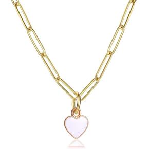 Enamel Stainless Steel Love Heart Paperclip Clip Link Chain Pendant Necklace for Women Girl Teen Adjustable Peach Heart Necklace Party Jewelry Valentine's Day Gift