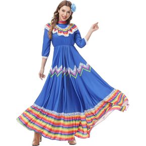 Jelysun Women's Mexican Dress Cinco De Mayo Costumes Day of The Dead Dress for Women Traditional Lace Flower Senorita Dress
