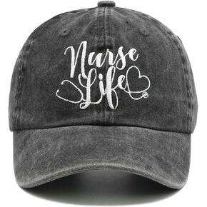 NVJUI JUFOPL Nurse Life Hat for Women Men, Funny Nurses Gifts, Adjustable Washed Embroidered Baseball Cap Black