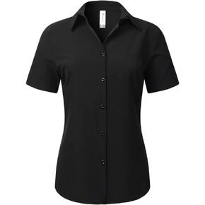 Beauhuty Womens Short Sleeve Button Down Shirts Stretch Basic Work Formal Blouse