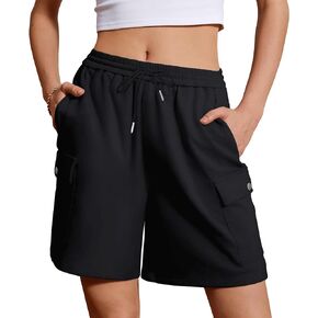 IVIR Women's Bermuda Shorts Sweat Shorts Knee Length Comfy Cotton Long Shorts with 4 Pockets for Summer Casual Hiking