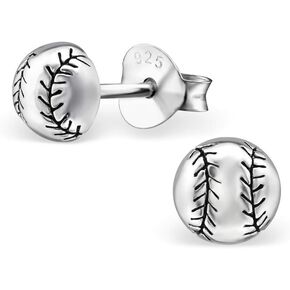 Hypoallergenic 925 Sterling Silver 2D Tiny 5mm Baseball/Softball Ear Stud Earrings (Nickel Free) 20822