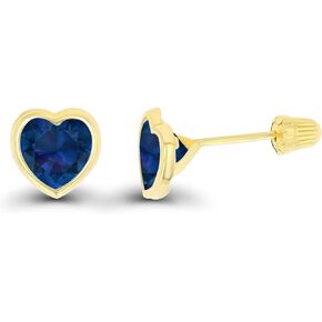 Solid 14K Gold Hypoallergenic 6mm Heart Shaped Birthstone Polished Bezel Screw Back Stud Earrings