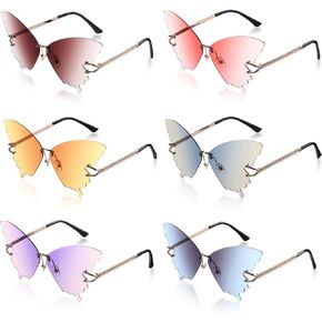 6 Pairs Butterfly Rimless Sunglasses Vintage Gradient Frame Eye Glasses Fashionable Oversized Cat Eye Butterfly Shape Eyewear for Men and Women, 6 Colors