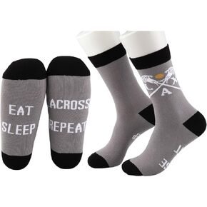 MBMSO 2 Pairs Lax Lacrosse Socks Eat Sleep Lacrosse Repeat Socks Funny Lacrosse Gifts for Lax Players Lacrosse Team Socks
