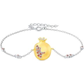 JewelryPalace Pomegranate Red Garnet Cubic Zirconia Adjustable Link Bracelet for Women, 14k Yellow Gold Plated 925 Sterling Silver Bracelet for Her, Fashion CZ Gemstones Jewelry Sets