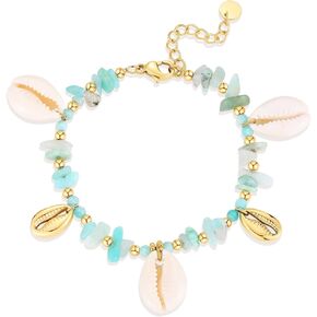 Boho Shell Bracelet for Women 18K Gold Bead Chain Bracelet Handmade Cute Tenkite Dainty Bracelet Summer Beach Jewelry for Teen Girls