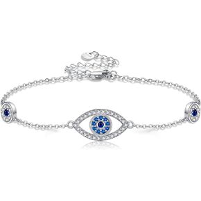 Evil Eye Bracelets 925 Sterling Silver Blue Greek Evil Eye Bracelet Turkish Protection Third Evil Eye Jewelry Gift for Women Girls Men