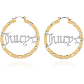 Juicy Couture Two-Tone Hoops Adorned with Crystal Glass Stone Earrings