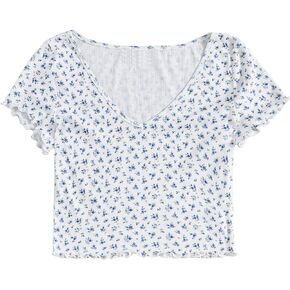 SweatyRocks Women's Basic Crop Top Short Sleeve Round Neck Tee T-Shirt