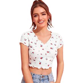تي شيرت SweatyRocks النسائي الأساسي قصير الأكمام ورقبة دائرية in Kuwait