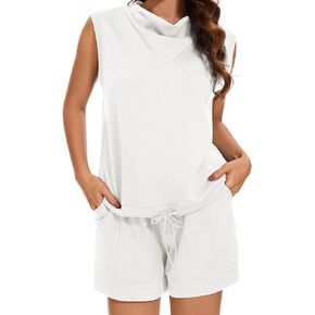 Women 2 Piece Outfits Sweatsuits Sets Summer Sleeveless Tops Sweat Shorts Lounge Sets