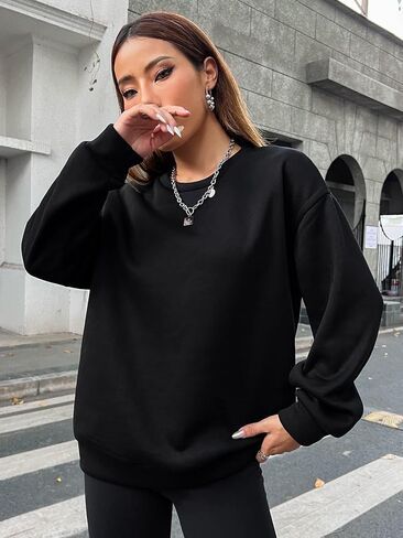 COZYEASE Women's Slogan Graphic Print Round Neck Long Sleeve Drop Shoulder Sweatshirt Casual Long Length Pullovers in Saudi Arabia