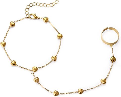 Vinabilia Finger Ring Bracelet for Women Girls, Dainty Heart Ring Bracelet Hand Chain, Snake Finger Ring Bracelet, Boho Heart Hand Harness Bracelet Love Bracelet with Lobster Clasp in Kuwait