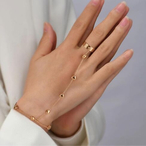 Vinabilia Finger Ring Bracelet for Women Girls, Dainty Heart Ring Bracelet Hand Chain, Snake Finger Ring Bracelet, Boho Heart Hand Harness Bracelet Love Bracelet with Lobster Clasp in Kuwait