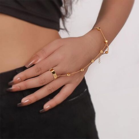 Vinabilia Finger Ring Bracelet for Women Girls, Dainty Heart Ring Bracelet Hand Chain, Snake Finger Ring Bracelet, Boho Heart Hand Harness Bracelet Love Bracelet with Lobster Clasp in Kuwait