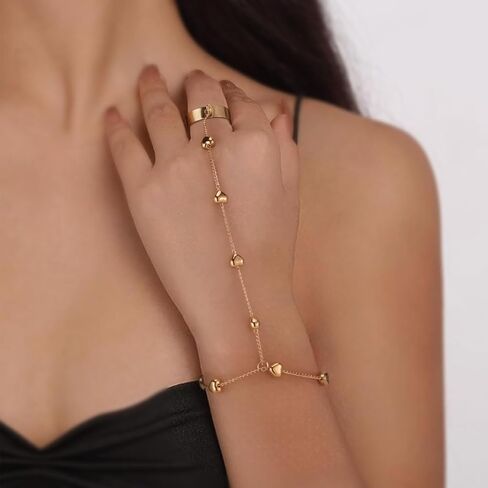 Vinabilia Finger Ring Bracelet for Women Girls, Dainty Heart Ring Bracelet Hand Chain, Snake Finger Ring Bracelet, Boho Heart Hand Harness Bracelet Love Bracelet with Lobster Clasp in Kuwait