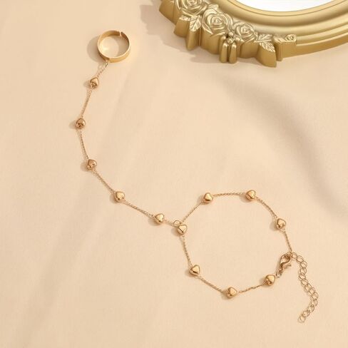 Vinabilia Finger Ring Bracelet for Women Girls, Dainty Heart Ring Bracelet Hand Chain, Snake Finger Ring Bracelet, Boho Heart Hand Harness Bracelet Love Bracelet with Lobster Clasp in Kuwait
