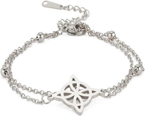 Witches Knot Bracelet For Women Stainless Steel Celtic Knot Wiccan Symbol Layered Bracelet Unique Charm Adjustable Double Layer Bracelet Jewelry Gifts in Saudi Arabia