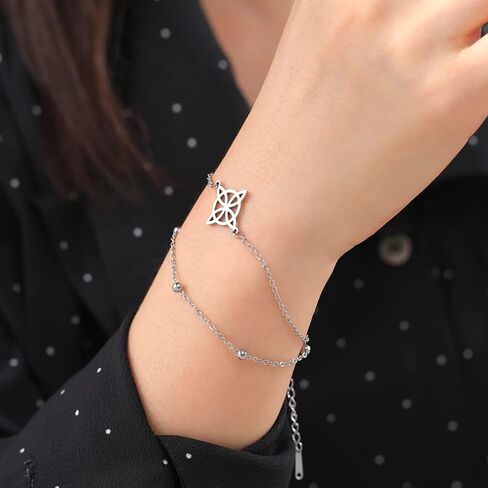 Witches Knot Bracelet For Women Stainless Steel Celtic Knot Wiccan Symbol Layered Bracelet Unique Charm Adjustable Double Layer Bracelet Jewelry Gifts in Saudi Arabia