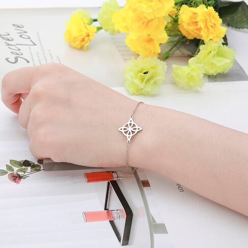 Witches Knot Bracelet For Women Stainless Steel Celtic Knot Wiccan Symbol Layered Bracelet Unique Charm Adjustable Double Layer Bracelet Jewelry Gifts in Saudi Arabia