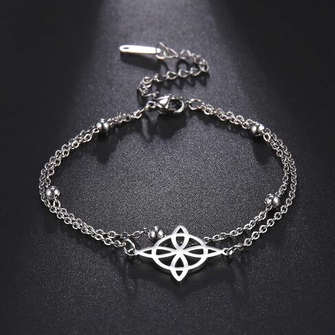 Witches Knot Bracelet For Women Stainless Steel Celtic Knot Wiccan Symbol Layered Bracelet Unique Charm Adjustable Double Layer Bracelet Jewelry Gifts in Saudi Arabia