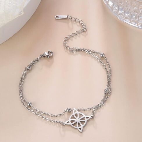 Witches Knot Bracelet For Women Stainless Steel Celtic Knot Wiccan Symbol Layered Bracelet Unique Charm Adjustable Double Layer Bracelet Jewelry Gifts in Saudi Arabia