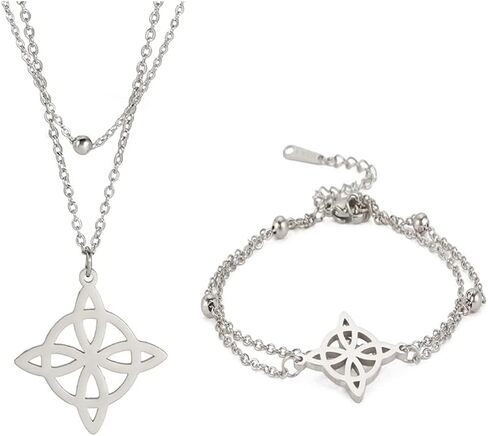 Witches Knot Bracelet For Women Stainless Steel Celtic Knot Wiccan Symbol Layered Bracelet Unique Charm Adjustable Double Layer Bracelet Jewelry Gifts in Saudi Arabia
