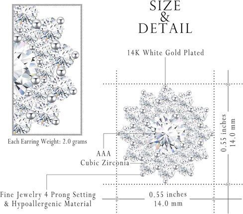 أقراط من روزليند للنساء، أقراط نسائية مرصعة بحجر الزركون المكعبة لا تسبب الحساسية وطلاء الذهب الأبيض in Kuwait