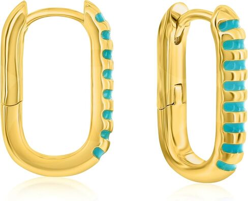 14K Gold Plated Hoop Earrings | Turquoise Enemal Striped Hoop Earrings | Hypoallergenic Lightweight 14K Real Gold Plated | Hoop Earrings For Girls Women in Saudi Arabia