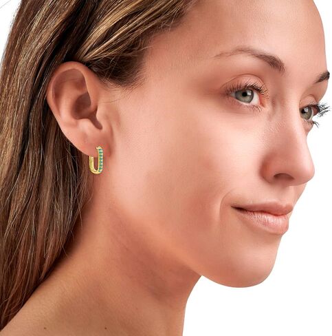 14K Gold Plated Hoop Earrings | Turquoise Enemal Striped Hoop Earrings | Hypoallergenic Lightweight 14K Real Gold Plated | Hoop Earrings For Girls Women in Saudi Arabia