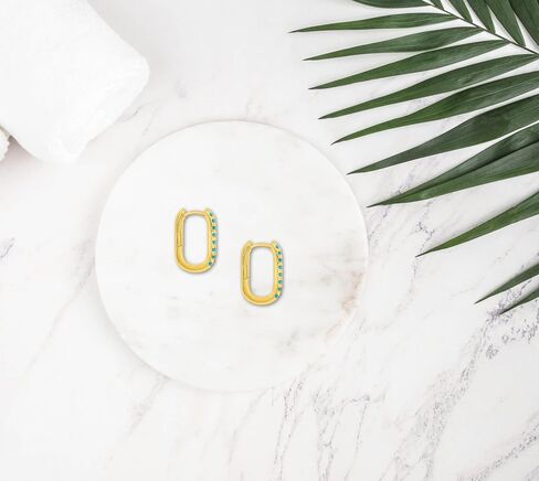 14K Gold Plated Hoop Earrings | Turquoise Enemal Striped Hoop Earrings | Hypoallergenic Lightweight 14K Real Gold Plated | Hoop Earrings For Girls Women in Saudi Arabia