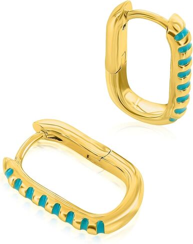 14K Gold Plated Hoop Earrings | Turquoise Enemal Striped Hoop Earrings | Hypoallergenic Lightweight 14K Real Gold Plated | Hoop Earrings For Girls Women in Saudi Arabia