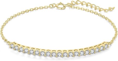 JewelryPalace 2.5mm Round Cut Moissanite Adjustable Link Bar Bracelet for Women, 14k White Yellow Rose Gold Plated 925 Sterling Silver ID Bracelet for Girls, Anniversary Bracelet Jewelry Gift VVS D-F in Kuwait